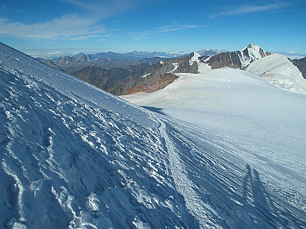 view from 4650m, in the far back on the right is Elbrus (5642m)